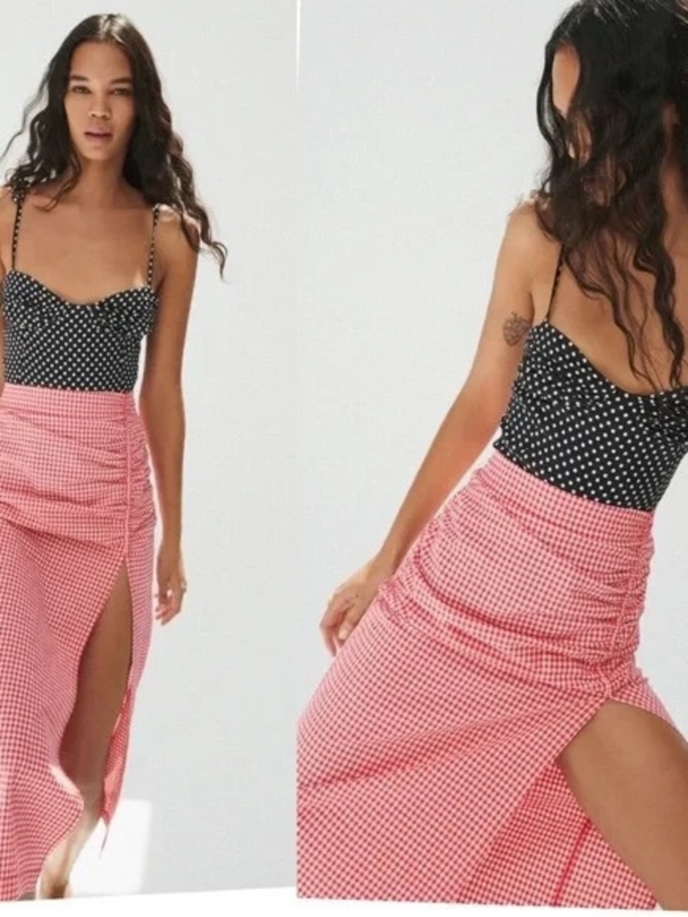 Zara Red Gingham Midi Skirt
